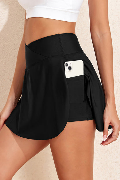Threaded Pear Helen Pocketed Crossover High Waist Swim Skort