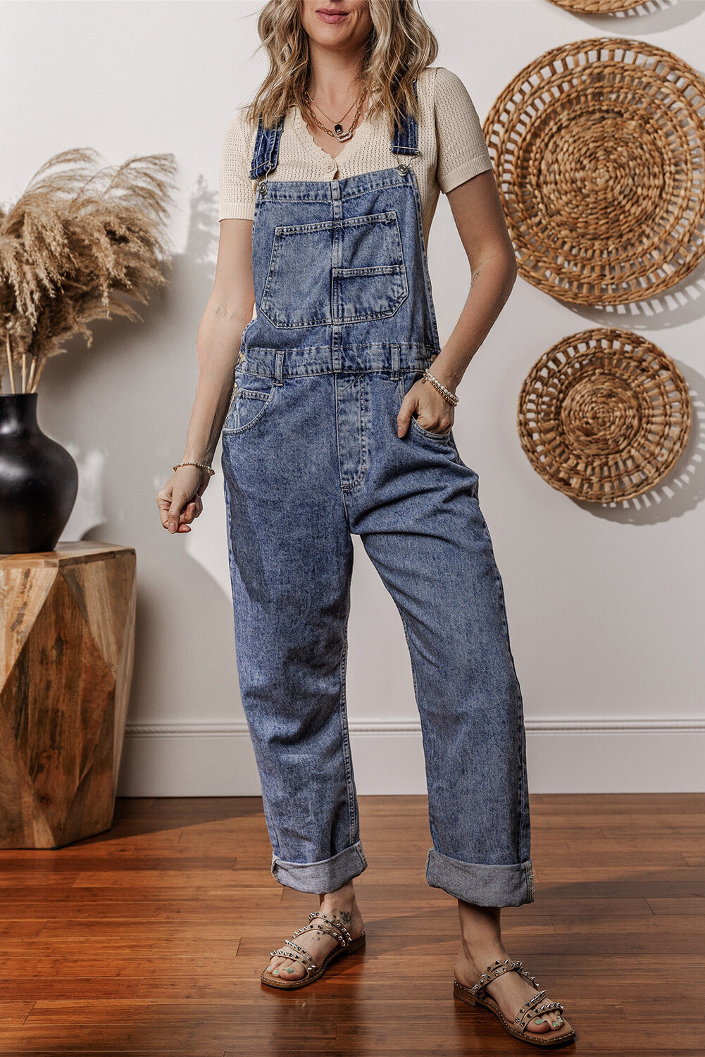 Piper Denim Straight Leg Jumpsuit with Pockets - Threaded Pear