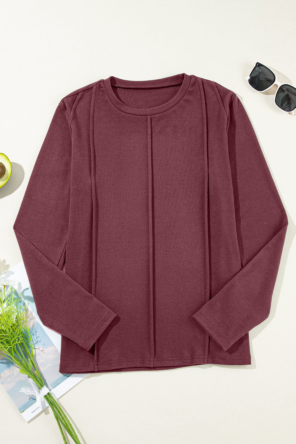 Threaded Pear Judith Solid Exposed Seam Long Sleeve Top