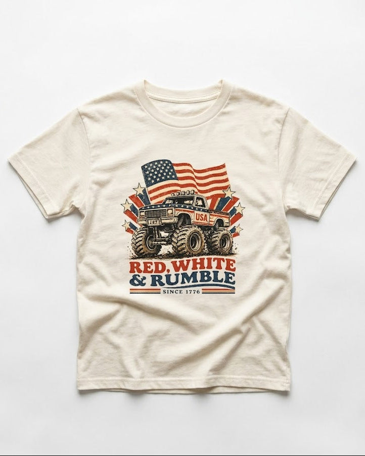 Red White and Rumble Tee - Vintage Cream