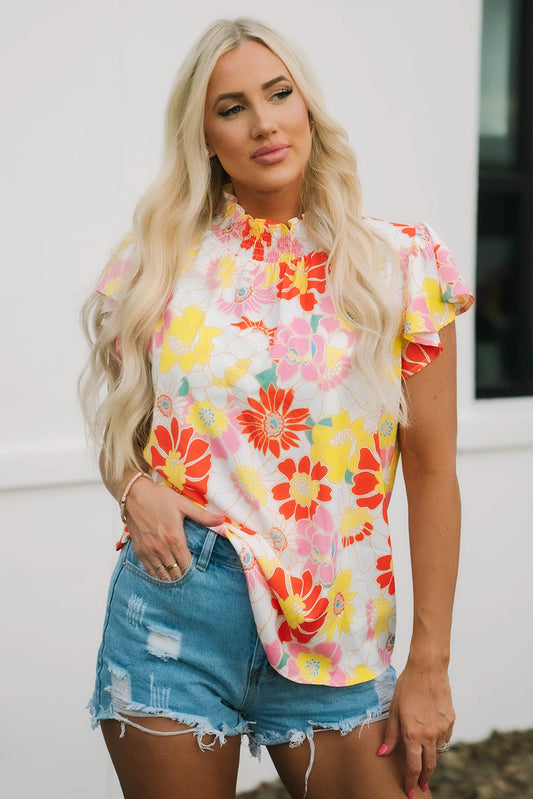 Threaded Pear Judith Multicolor Flutter Sleeves Floral Blouse