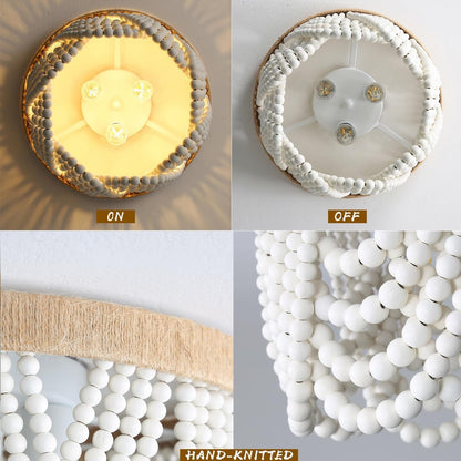 Bohemian Lighting Bohemian Chandelier Handmade Beaded Chandelier Bohemian Lighting Ceiling Beaded Lighting 3 Light Wood Bead Chandelier Nursery Lighting Bedroom Chandelier (White)