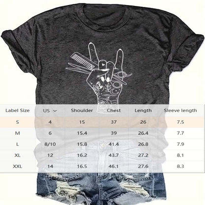 Print Crew Neck T-shirt, Casual Short Sleeve Top