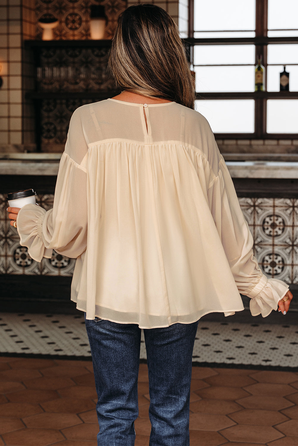 Threaded Pear Mayaevi Sleeve Chiffon Blouse Long Sleeve Top