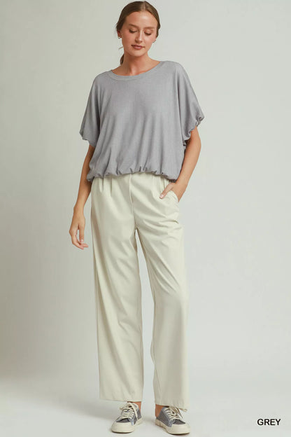Umgee Mini Texture Checkered Bubble Hem Top in Grey