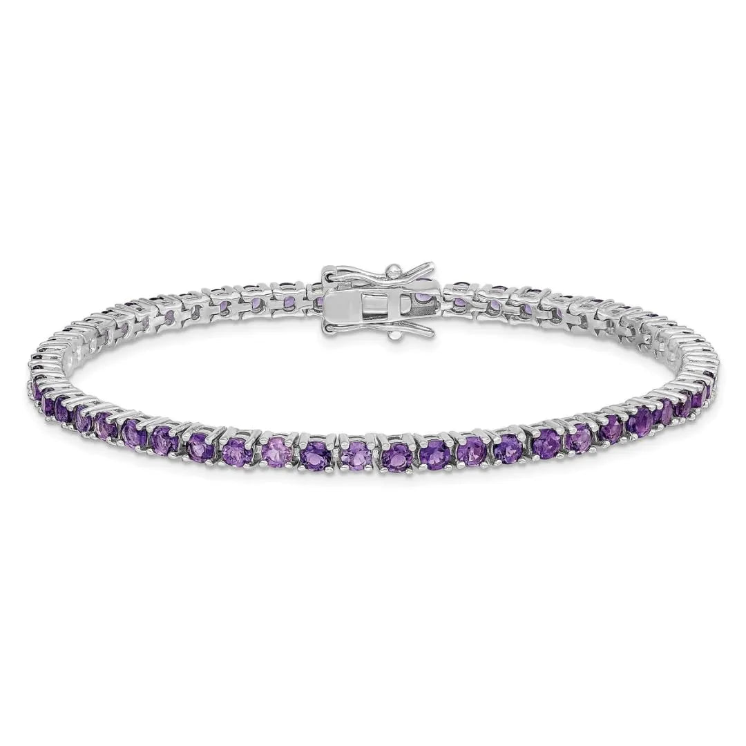 Genuine Amethyst Silver Tennis Bracelet