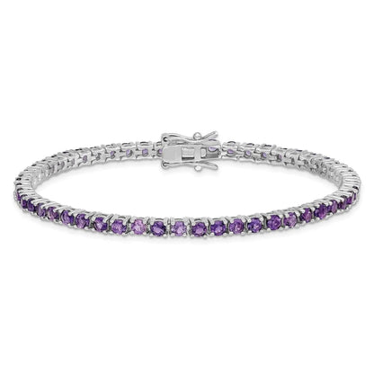 Genuine Amethyst Silver Tennis Bracelet