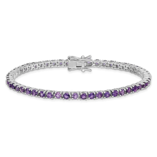 Genuine Amethyst Silver Tennis Bracelet