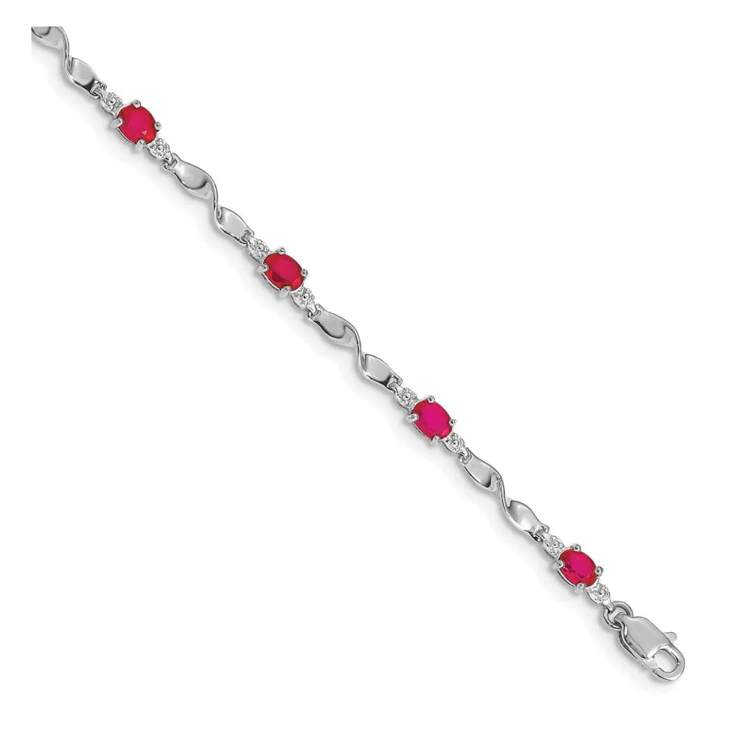 Genuine Ruby and Diamond Twisted Link 7 inch Bracelet