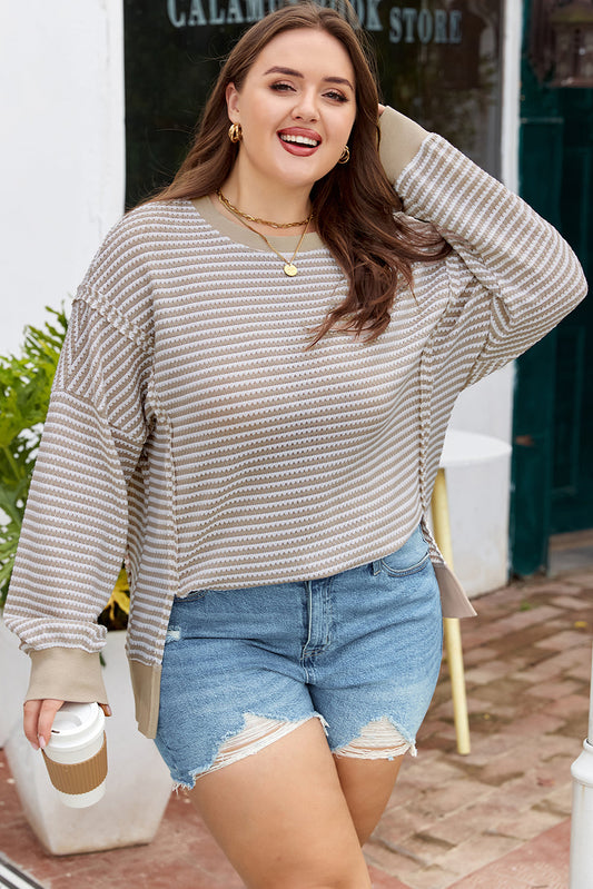 Threaded Pear Vanessa Knit Ribbed Trim Long Sleeve PLUS Top