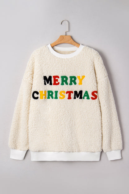 Threaded Pear Ensley Christmas Embroidered Sherpa Pullover