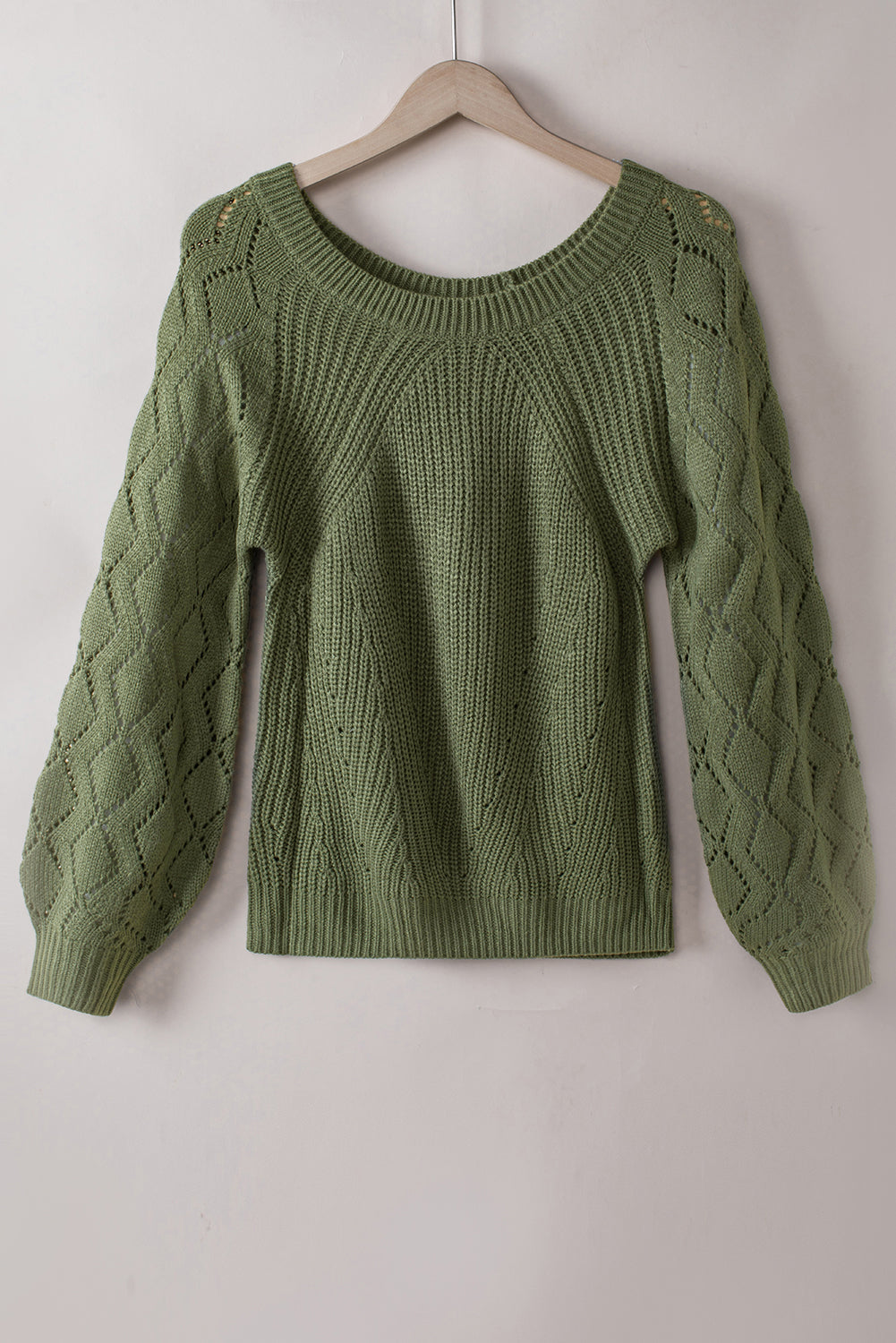 Threaded Pear Lia Hollow-out Puffy Sleeve Knit Sweater