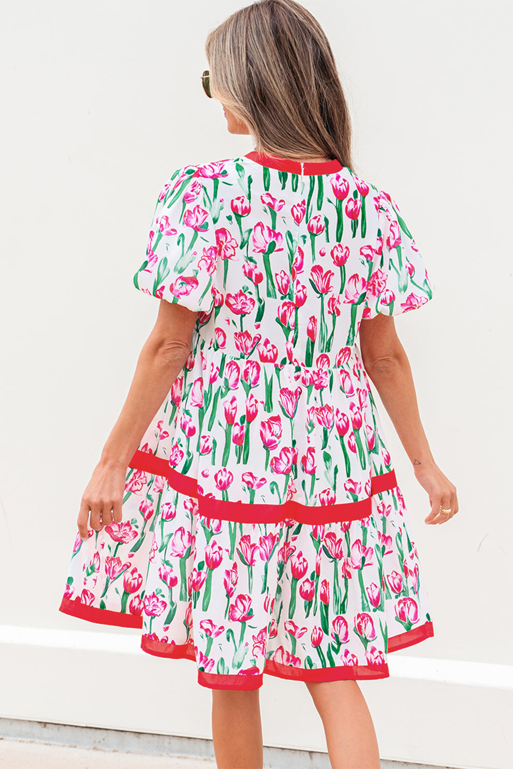 Threaded Pear Berkley Floral V Neck Bubble Babydoll Dress