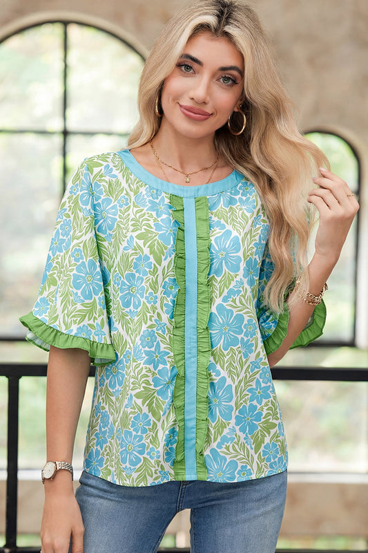 Threaded Pear Waverly Trim Half Sleeve Blouse
