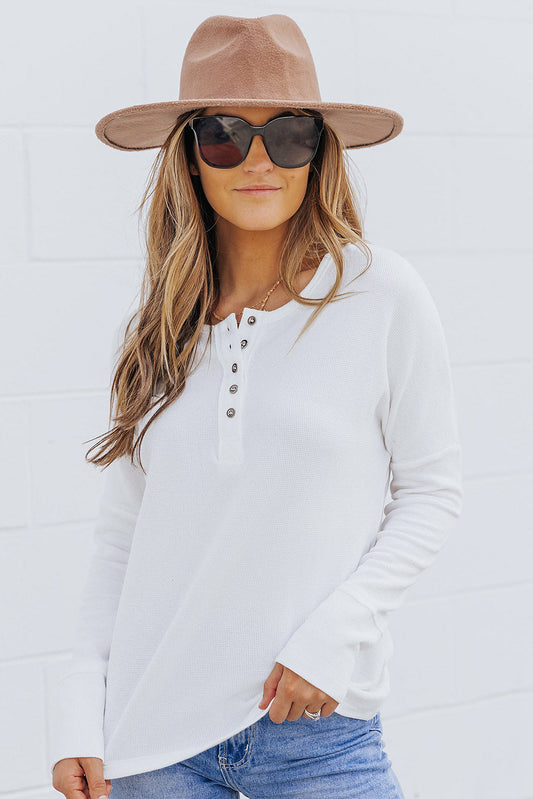 Threaded Pear Harper Waffle Knit Henley Top
