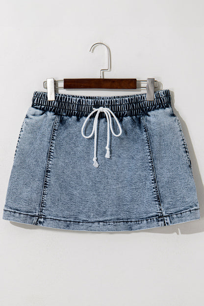 Threaded Pear Cielo Drawstring Pocketed Denim Shorts