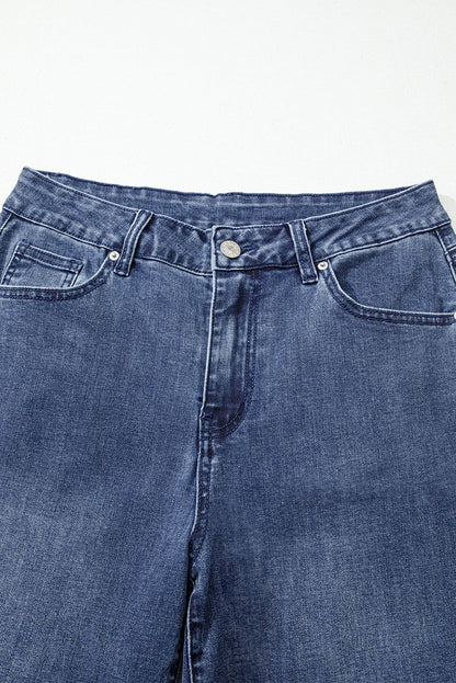 Dirty blue Button Zip High Waist Flared Hem Jeans