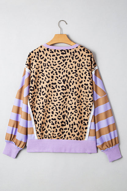 Threaded Pear Olivia Stripe Leopard Casual Sweatshirt