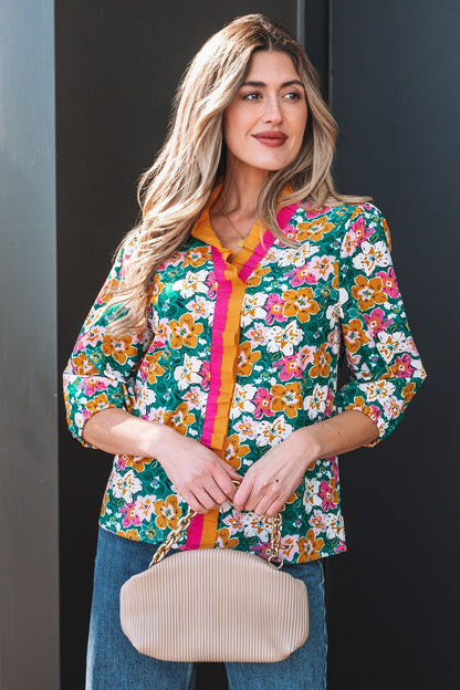Threaded Pear Meadow 3 4 Sleeve Blouse