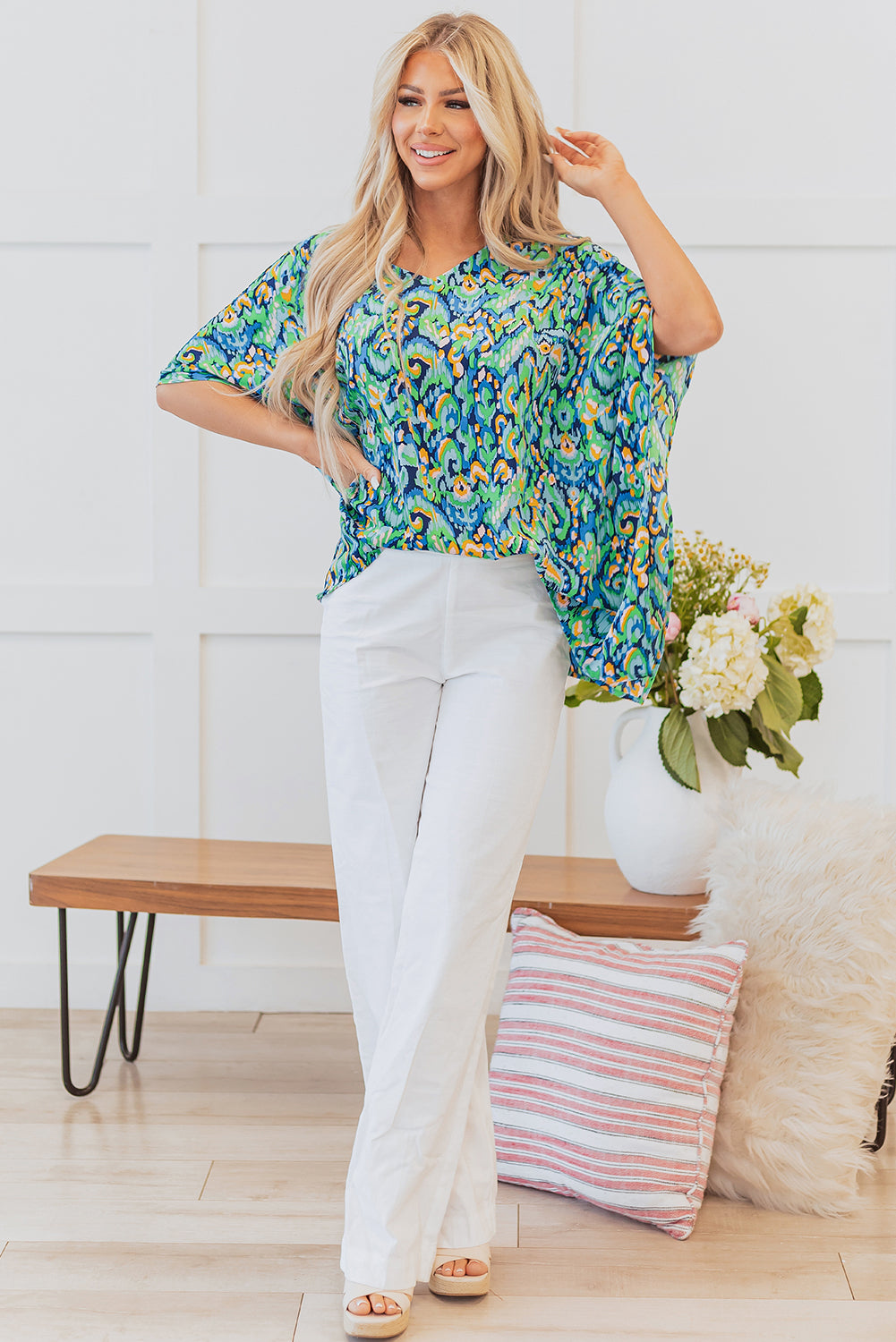 Threaded Pear Madeleine Abstract Loose Fit Tunic Blouse