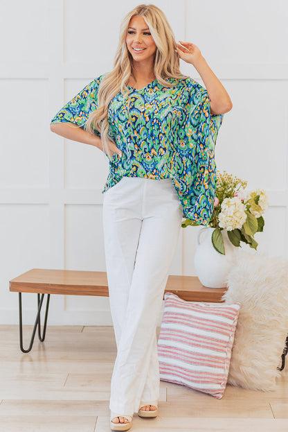 Threaded Pear Madeleine Abstract Loose Fit Tunic Blouse
