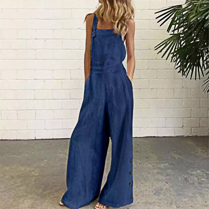 Women’s High-Waisted Sleeveless Denim Jumpsuit