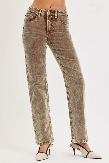 RISEN Tummy Control Mid Rise Straight Leg Corduroy Pants