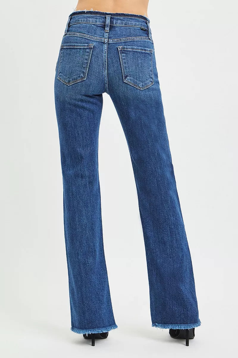 RISEN Full Size Mid Rise Bootcut Frayed Waistband Hem Detail Jeans Plus Size