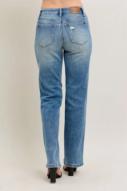 Judy Blue Full Size High Waist Vintage Wash Front Seam & Slit Straight Plus Size
