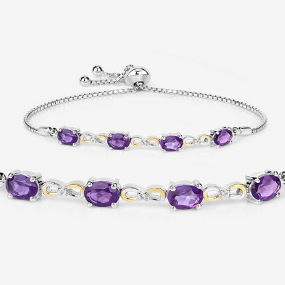 Oval Purple Amethyst Prong Two-Tone Gold Plated Silver Infinity Bolo Adjustable Bracelet