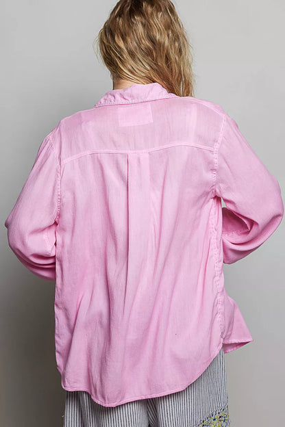 POL Washed Textured Cotton Western Button Front Shirt