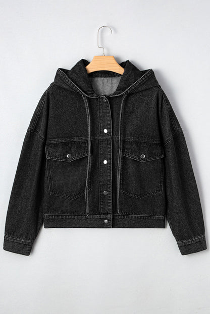 Threaded Pear Sage Pocket Drop Shoulder Hooded Denim Jacket