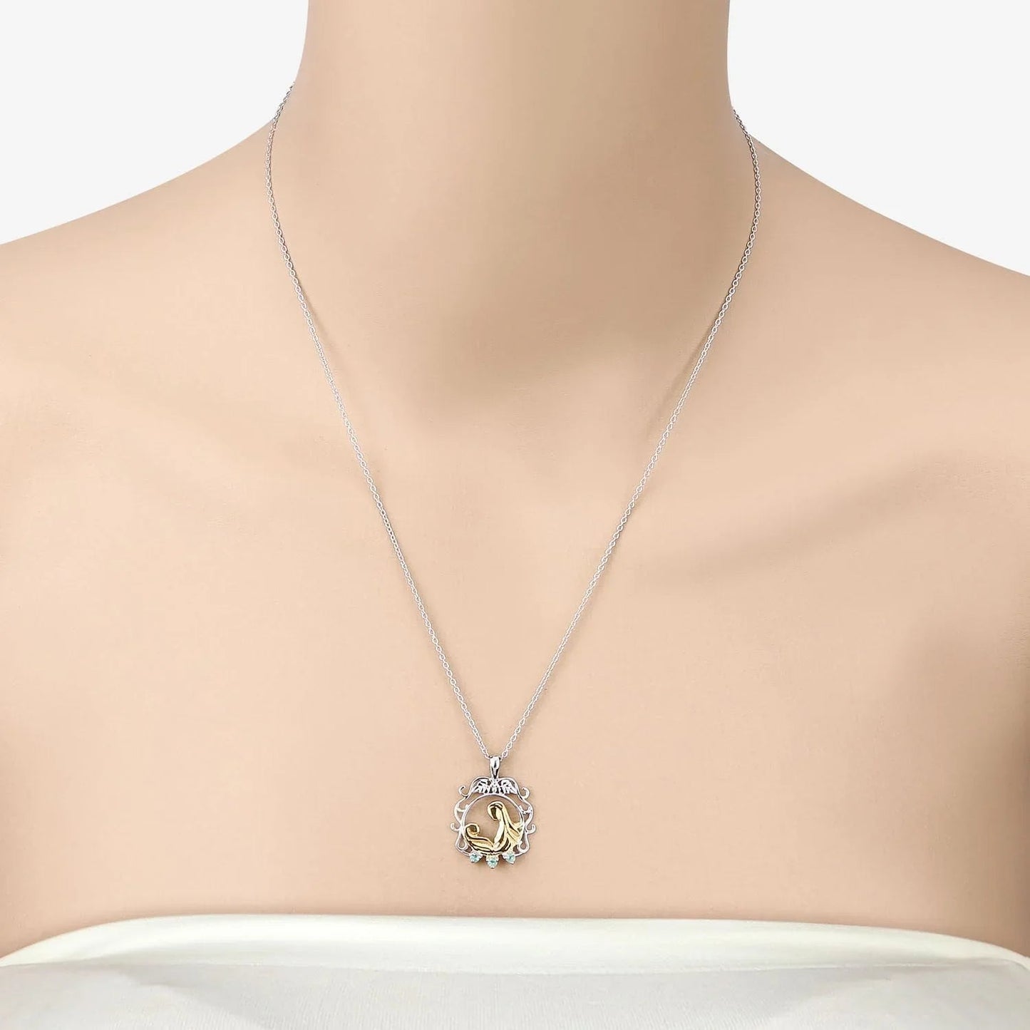 Round Green Emerald Prong Silver Pendant Necklace