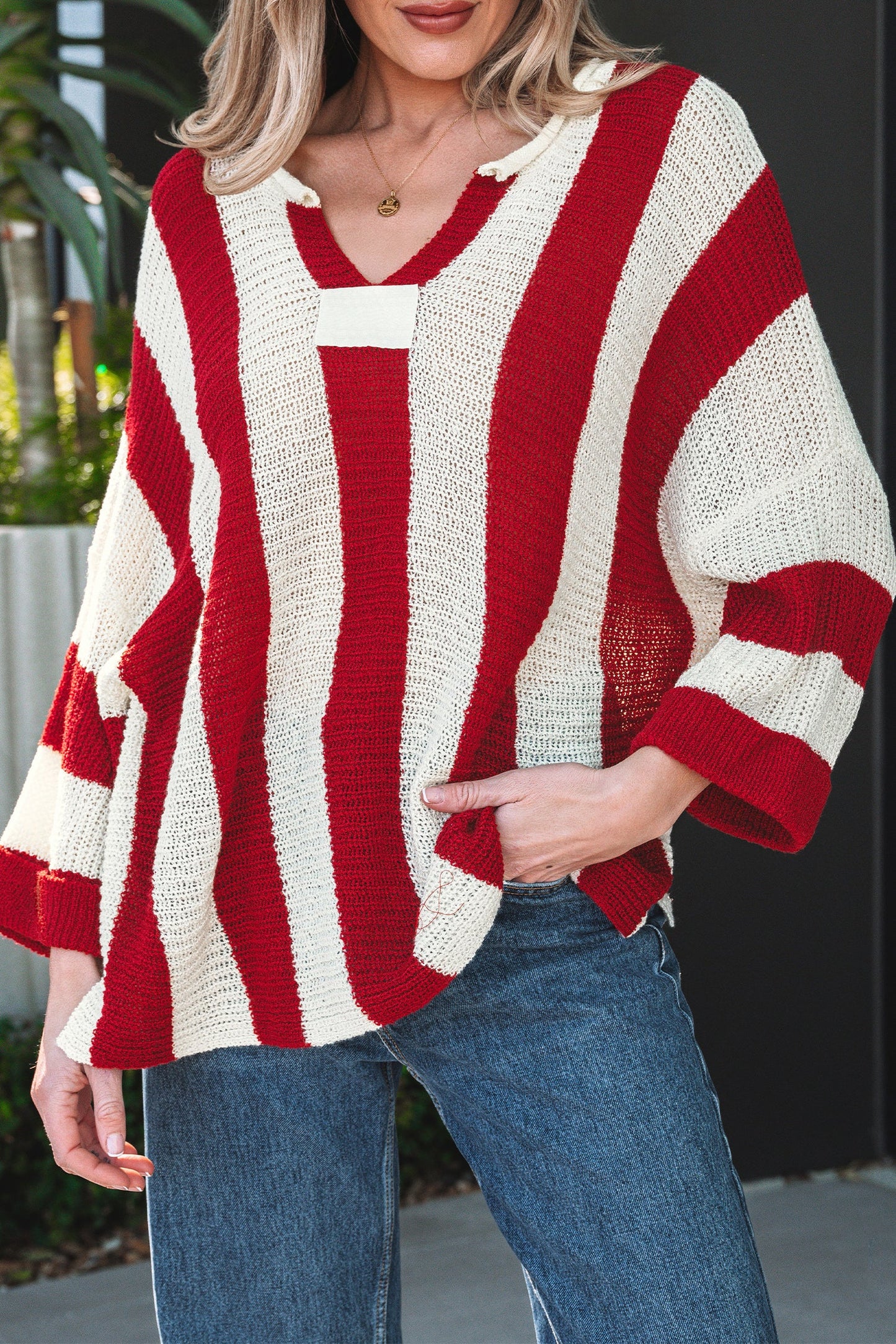 Threaded Pear Anika Colorblock Bracelet Sleeve Sweater