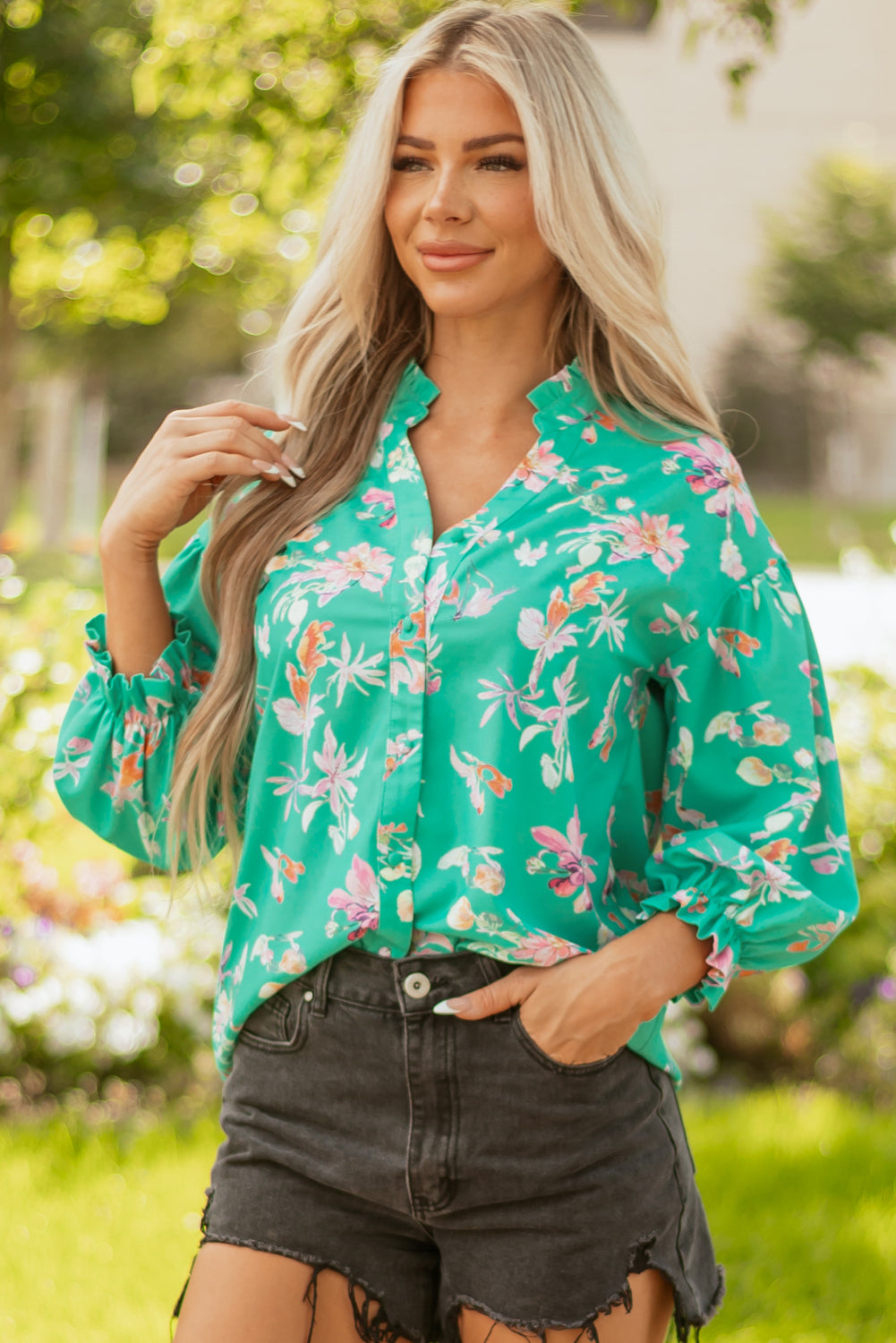 Threaded Pear Bella Lantern Sleeve Front Shirt