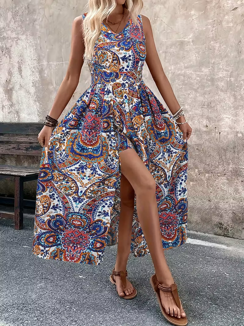 Women's Printed V-Neck Sleeveless Jumpsuit | Vacation Chic