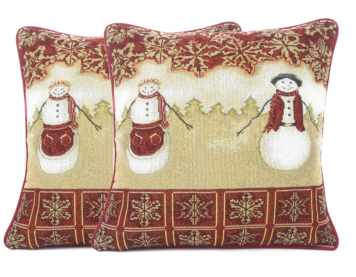 Tache Mr. & Mrs. Snowman Couple Woven Tapestry Throw Pillow Cover (10323CC)