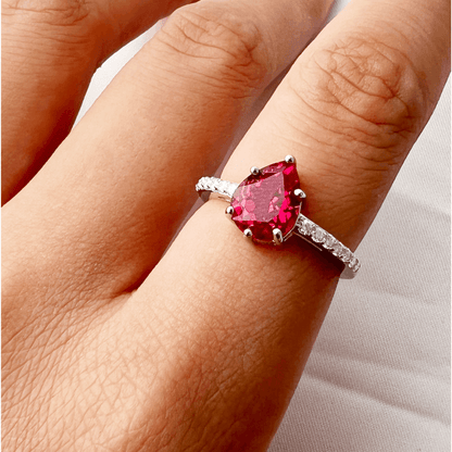 Pear Red Lab Grown Ruby Prong Silver Teardrop Solitaire Ring