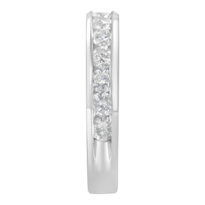 IGI Certified 1.0 Cttw Diamond 18K White Gold Channel-Set Half-Eternity Band Wedding Ring (E-F Color, I1-I2 Clarity)