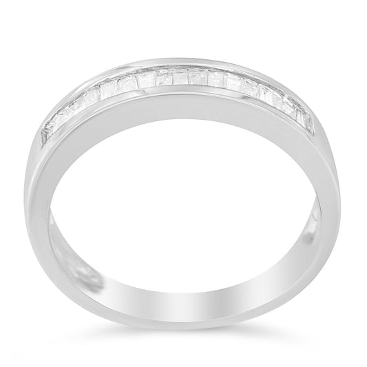 .925 Sterling Silver 1/3 Cttw Baguette Cut Diamond Channel Set Stackable Wedding Ring
