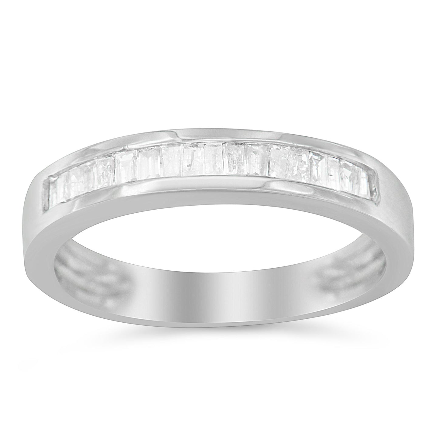 .925 Sterling Silver 1/3 Cttw Baguette Cut Diamond Channel Set Stackable Wedding Ring