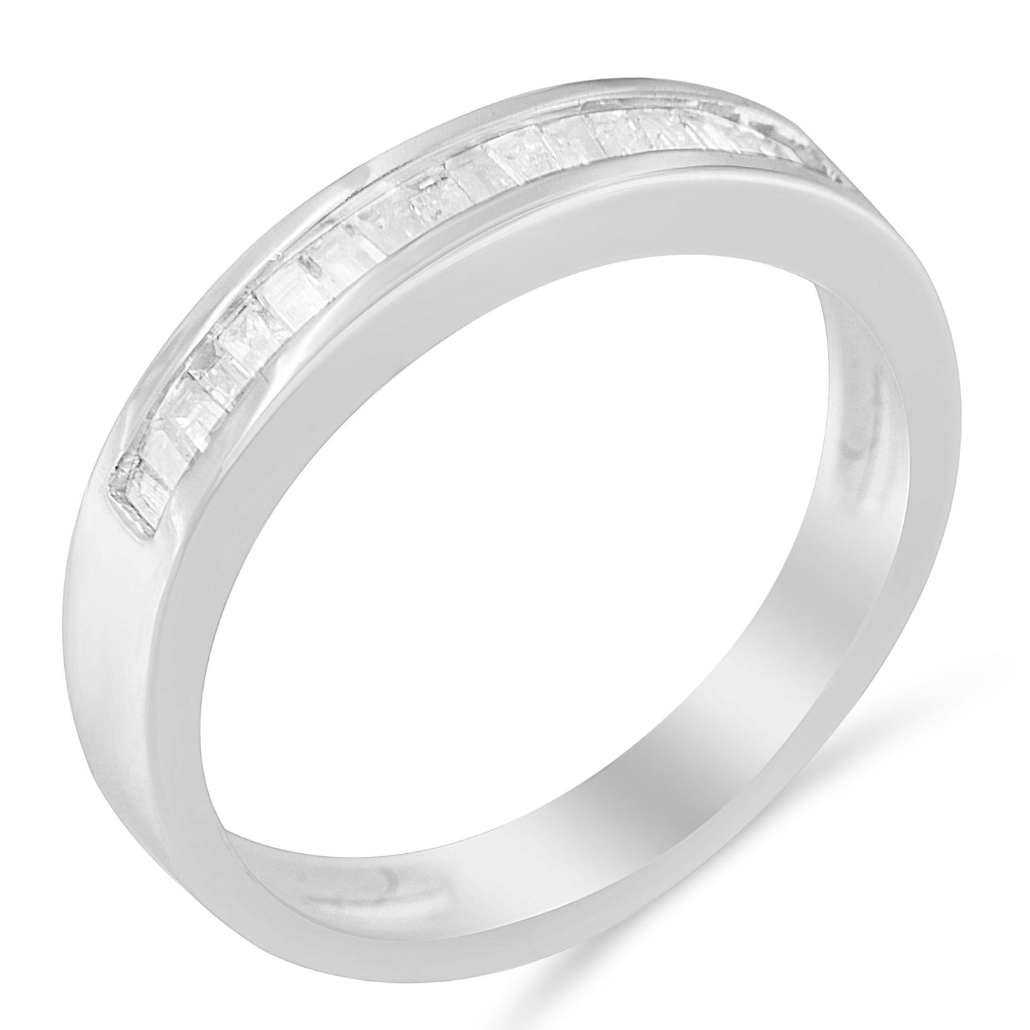 .925 Sterling Silver 1/3 Cttw Baguette Cut Diamond Channel Set Stackable Wedding Ring