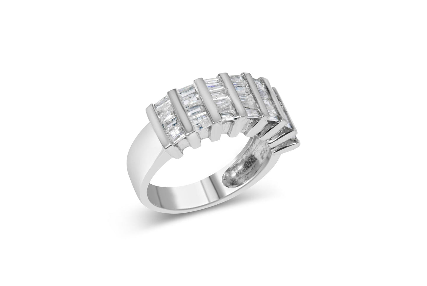 .925 Sterling Silver 1.0 Cttw Baguette Cut Diamond Vertical Channel Fluted Multi-Row Unisex Fashion Wedding Ring (H-I Color, I1-I2 Clarity)