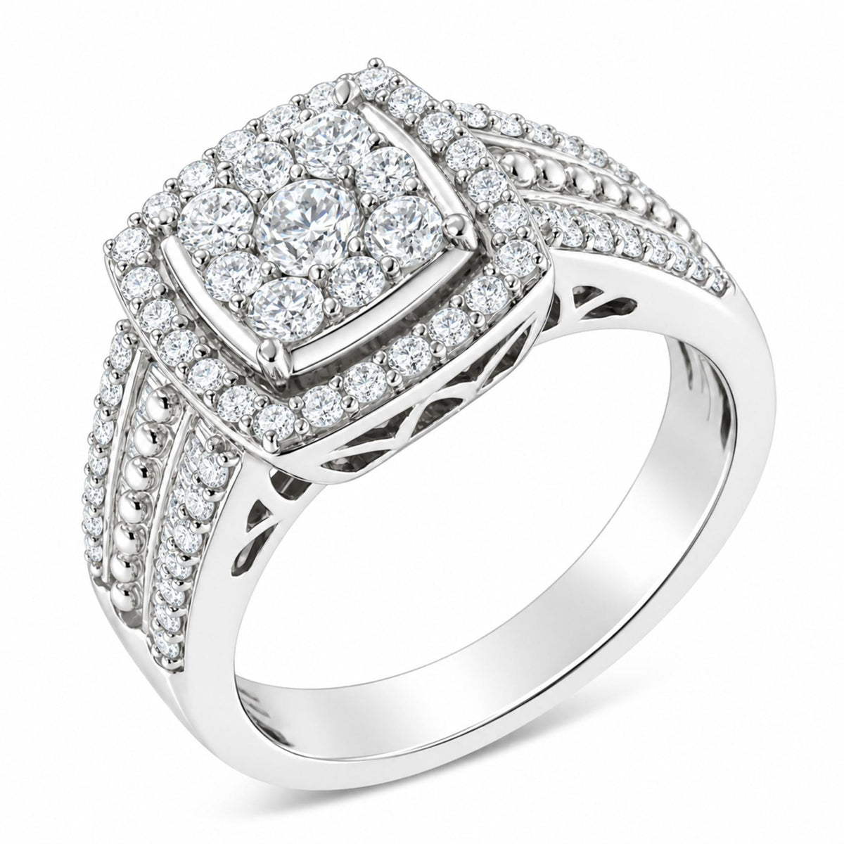 10K White Gold Diamond Cluster Ring (1 Cttw, H-I Color, I1-I2 Clarity)