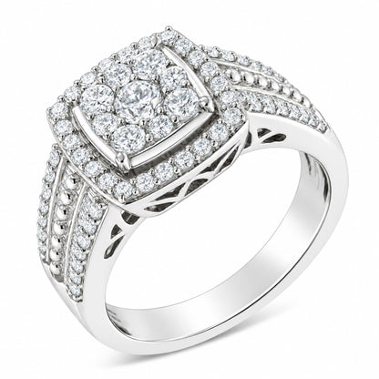 10K White Gold Diamond Cluster Ring (1 Cttw, H-I Color, I1-I2 Clarity)