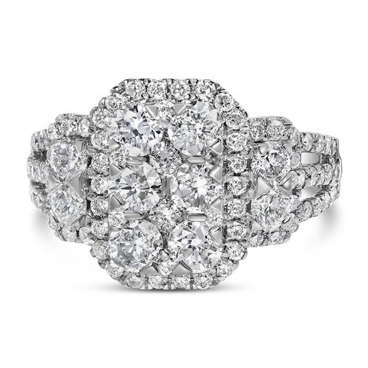 14K White Gold 2 1/4 Cttw Diamond Cocktail Cluster Ring (G-H Color, SI2-I1 Clarity)