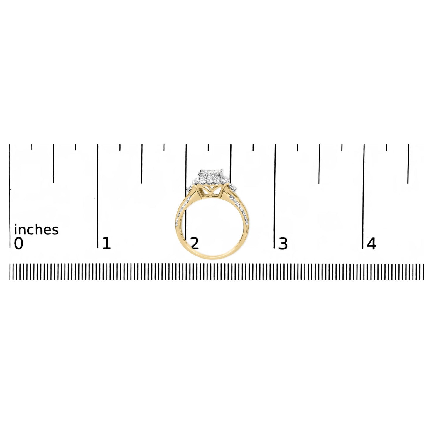 10K Yellow Gold 1.0 Cttw Diamond Composite Cushion-Shape Halo 3-Band-Look Engagement Ring (H-I Color, SI1-SI2 Clarity)