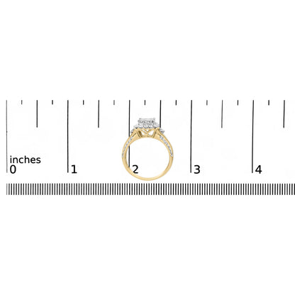 10K Yellow Gold 1.0 Cttw Diamond Composite Cushion-Shape Halo 3-Band-Look Engagement Ring (H-I Color, SI1-SI2 Clarity)