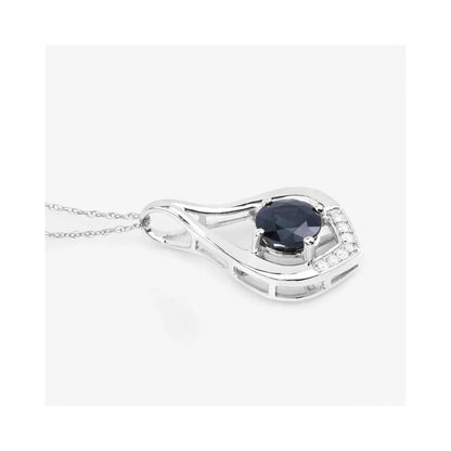 Genuine 10K Blue Sapphire Diamond Cocktail Pendant