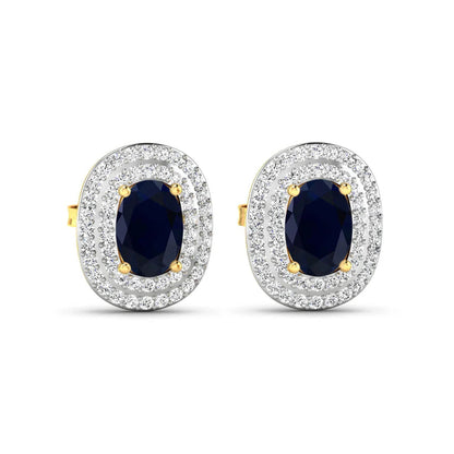 Genuine White Diamond and Blue Sapphire Studs